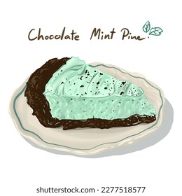 A piece of chocolate mint pie on crockery plate clipart isolated cut-out from background 