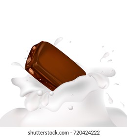 A piece of chocolate with nuts in the milk. Vector.