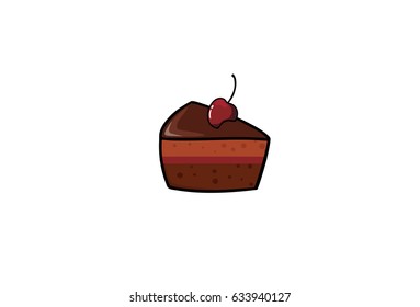 Piece of chocolate pie with cherry pop art cartoon style. Hand drawn isolated on white background.