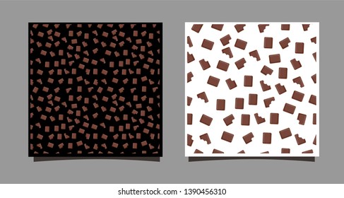 A piece of chocolate. Seamless pattern of whole and bitten chocolates on a black and white background. Vector illustration for gift paper, textile, cover, blog backdrop. For web design and card