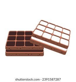 Piece of chocolate sponge cake in flat style. Vector illustration of sweets in isometry. Chocolate cookies with filling. Isolated illustration.