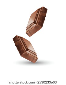 Piece of chocolate stock illustration. Chocolate pieces. 3d realistic vector icon stock illustration