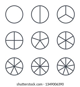 Piece Of Circle And Fractions Vector Icons. Pie Chart Line Circles. Ratio And Parts Linear Vector Icons.