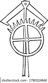A piece in clocks and watches that converts rotational motion into oscillation, as in a pendulum, vintage line drawing or engraving illustration.