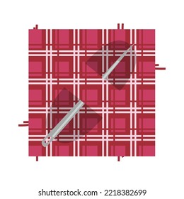 Piece of cloth with needle vector illustration. Cartoon doodle of tool for needlework. Needle bed isolated on white background. Fashion, embroidery concept