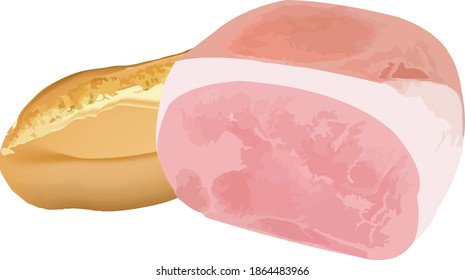 piece of cooked ham with loaf of bread