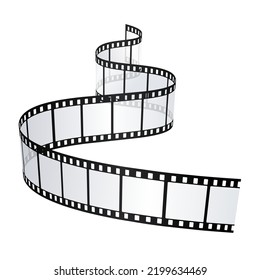 Piece of a curved film strip isolated on white. Realistic vector illustration