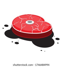 a piece of cut meat with a bone on a white isolated background. Vector image eps 10