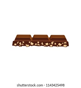 Piece of dark chocolate with nuts, delicious dessert vector Illustration on a white background