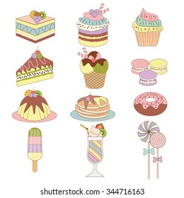 Piece of delicious cake with topping and variation