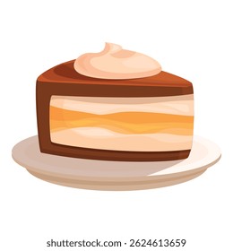 Piece of delicious layered cake with cream served on plate