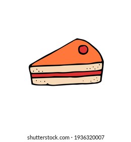 A piece of delicious pie with berries. Vector. Doodle. Hand drawn illustration
