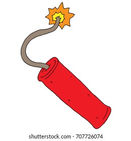 A piece of dynamite. A lighted firecracker. Dangerous explosives. Vector illustration.
