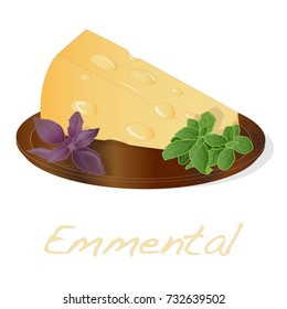 A piece of emmental cheese on white background. Dairy product, attribute of healthy eating, fitness menu. 
