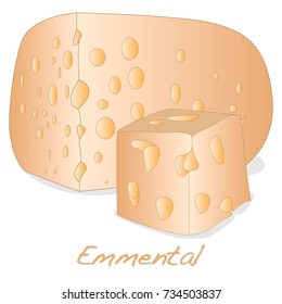 A piece of emmental cheese on white background. Dairy product, attribute of healthy eating, fitness menu. 
