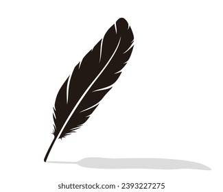 Una pieza de ilustración de plumas en silueta negra, imagen vectorial aislada en fondo blanco, eps