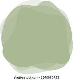 The piece features soft, overlapping shapes in muted green tones, creating a sense of depth and tranquility