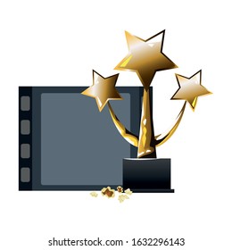 piece of film reel and stars award icon over white background, colorful design, vector illustration