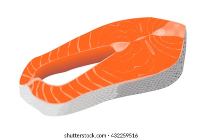 Piece of fish on white background. Seafood menu for meal or dinner. Healthy eating. Marine product. Design for restaurant menu, logo, promo poster, flyer or product packaging.Vector