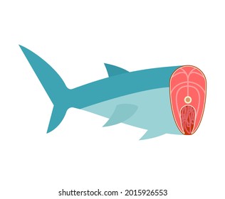 Piece of fish steak isolated. food vector illustration