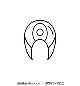 A piece of fish steak. Vector drawing of a salmon steak. One continuous line and colored illustration of raw fish meat isolated on a white background