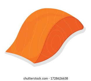 Piece fish tuna salmon, fresh minnow steak tenderloin isolated on white, cartoon vector illustration. Healthy fat seafood stuff icon, mega 3 food. Humpback chunk for grill, asian meal concept logo.
