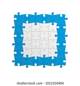 A lot of piece flat puzzle presentation. Many step puzzles business background. Simple pattern. Section compare service banner. Vector puzzle illustration template simple shape. 3d Abstract Background