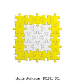 A lot of piece flat puzzle presentation. Many step puzzles business background. Simple pattern. Section compare service banner. Vector puzzle illustration template simple shape. 3d Abstract Background