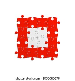 A lot of piece flat puzzle presentation. Many step puzzles business background. Simple pattern. Section compare service banner. Vector puzzle illustration template simple shape. 