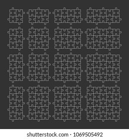 A lot of piece flat puzzle presentation. Many step puzzles business background. Simple pattern. Section compare service banner. Vector puzzle illustration template simple shape. 3d Abstract Background