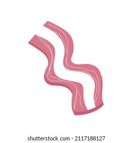 A piece of fresh bacon in cartoon style. Meat product for breakfast. Hand-drawn vector illustration on a white isolated background.