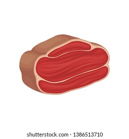Piece of fresh ham with fat layers. Vector illustration.
