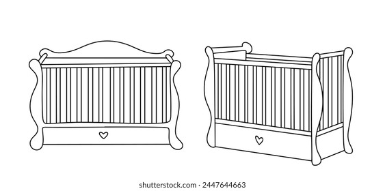 Un mueble para un niño Pequeño. Una cuna cómoda para dormir a un niño desde recién nacido hasta la edad preescolar. Vector.