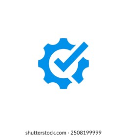 Piece Gear with Checkmark Work Done Logo Design Vector