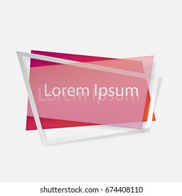Piece of glass in red, orange, pink hole with crossed white frame, isolated on white background with lettering. Space for text. Vector illustration. Elements for poster, card, web, design.