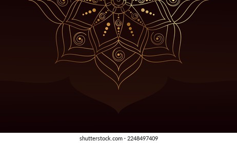 Piece of golden mandala. Oriental patterns. Dark background.