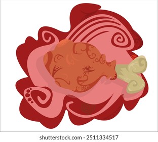 A piece of grilled, delicious meat on a bone; spicy, romantic, vintage background. This cartoon illustration can be used as a logotype for meat shops, butcher's store, taverns, bars. Vector, isolated.