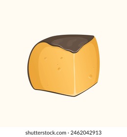 Piece of hard fine cheese with gray rind on a white background. Vector illustration. French cheese Tomme in a realistic style. Ideal for posters and banner, menu of cafe and shops