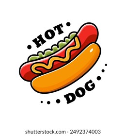 Piece of hot dog. Hot dog logo vector with white background and lettuce