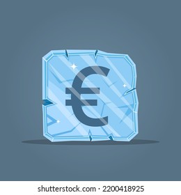 A piece of ice with a frozen euro. The concept of the energy crisis in Europe. Coming winter. Rising energy prices. Problems with heating houses.