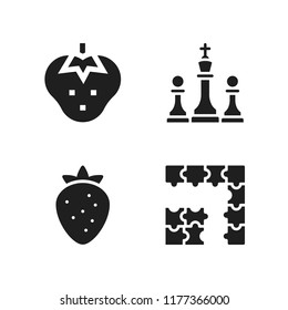 piece icon. 4 piece vector icons set. chess, strawberry and puzzle icons for web and design about piece theme
