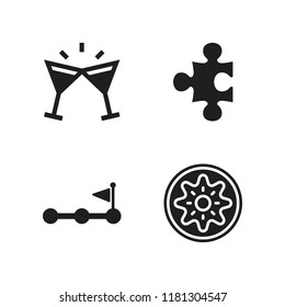 piece icon. 4 piece vector icons set. puzzle piece black shape, kiwi and steps to complete icons for web and design about piece theme