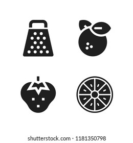 piece icon. 4 piece vector icons set. grater, strawberry and orange icons for web and design about piece theme