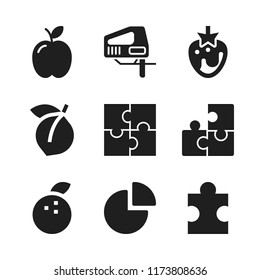 piece icon. 9 piece vector icons set. tangerine, strawberry and puzzle icons for web and design about piece theme