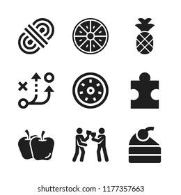 piece icon. 9 piece vector icons set. apple, orange and kiwi icons for web and design about piece theme