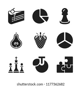 piece icon. 9 piece vector icons set. pawn, pie chart and puzzle icons for web and design about piece theme