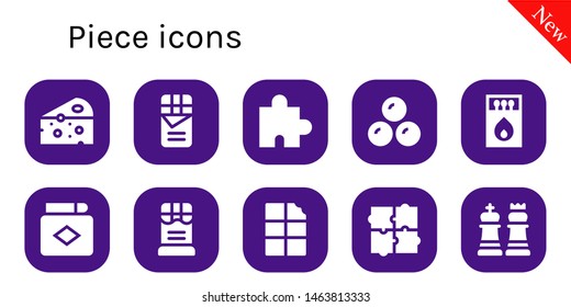 piece icon set. 10 filled piece icons.  Collection Of - Cheese, Chocolate, Puzzle, Chocolates, Matches, Match, Chess