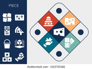 piece icon set. 13 filled piece icons.  Simple modern icons about  - Cheese, Cubes, Cube, Chocolate, Pizza, Puzzle, Brownie, Domino