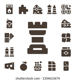 piece icon set. 17 filled piece icons.  Collection Of - Matches, Tomato sauce, Domino, Chess, Cheese, Puzzle, Match, Orange, Chocolate, Dominoes