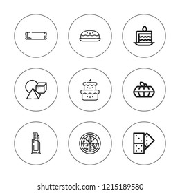 Piece icon set. collection of 9 outline piece icons with cake slice, cake, chocolate, cubes, domino icons. editable icons.